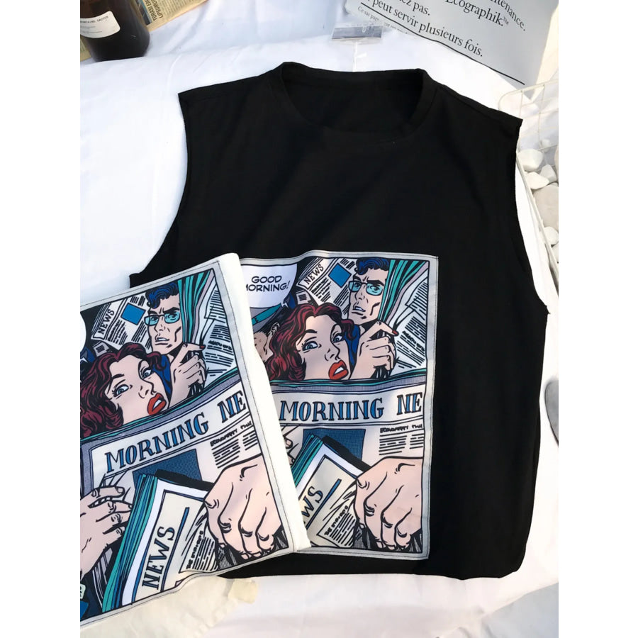 Men’s Comic Print Sleeveless Tank Top Apparel and Accessories