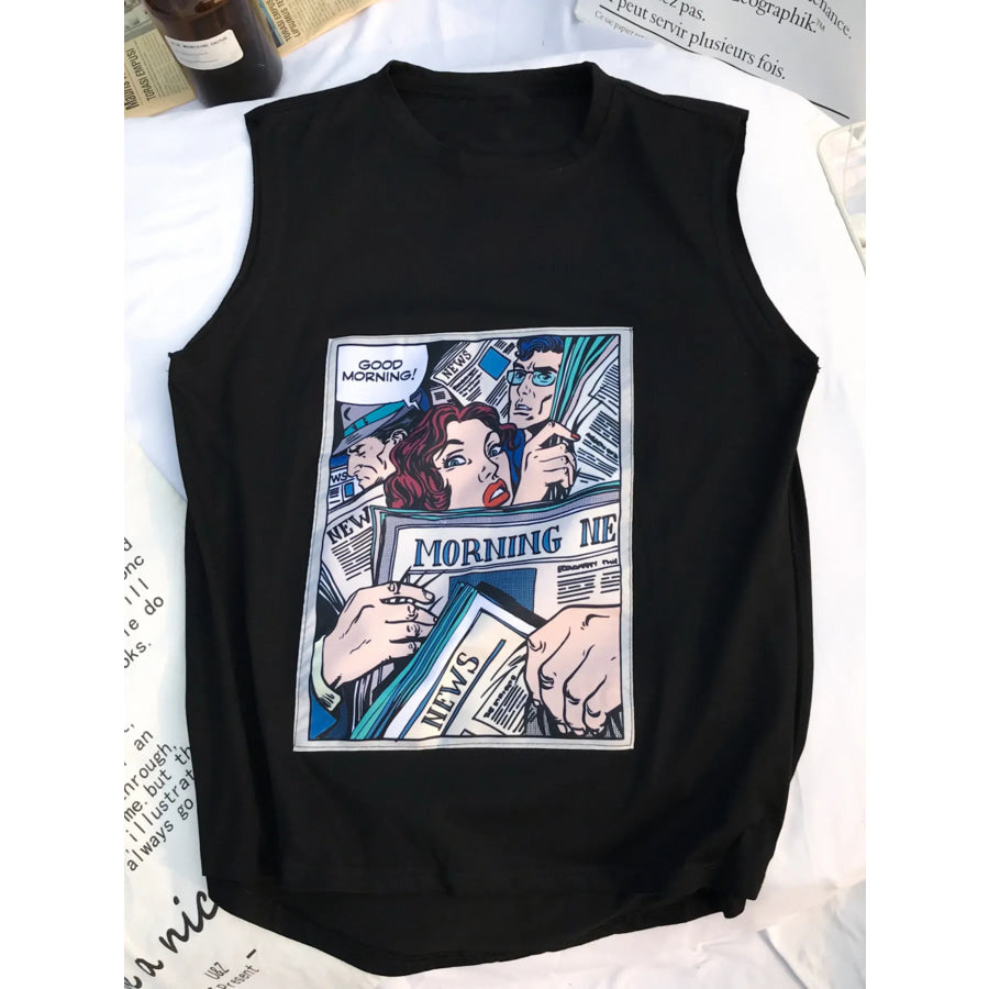 Men’s Comic Print Sleeveless Tank Top Black / M Apparel and Accessories