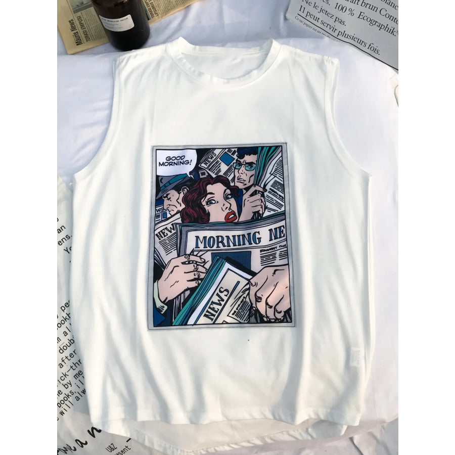 Men’s Comic Print Sleeveless Tank Top White / M Apparel and Accessories