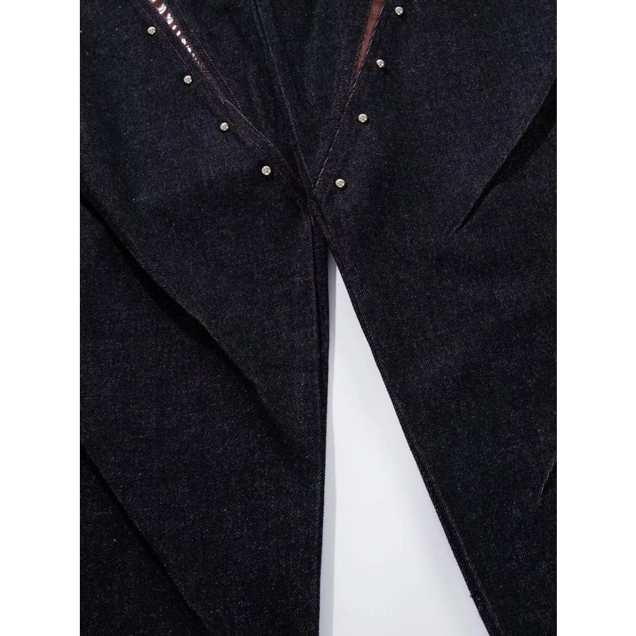 Men’s Contrast Faux Leather Paneling Button Fly Jeans Apparel and Accessories