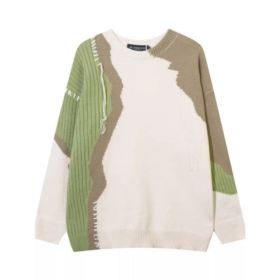Men’s Contrast Round Neck Long Sleeve Sweater Apparel and Accessories
