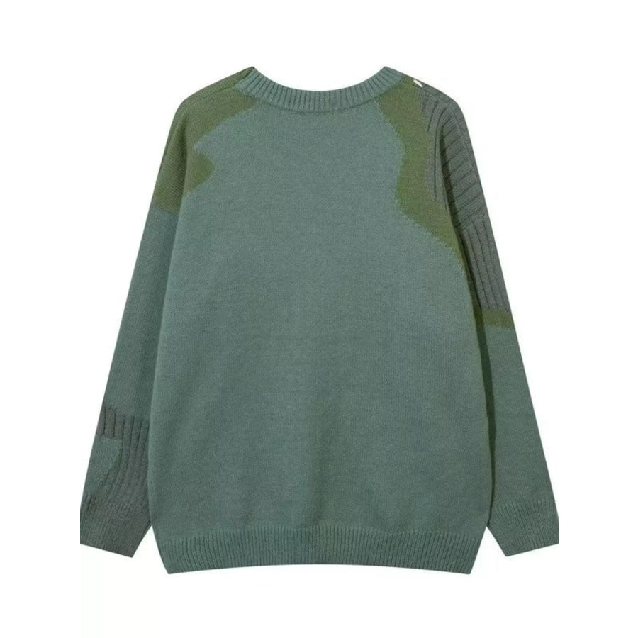 Men’s Contrast Round Neck Long Sleeve Sweater Apparel and Accessories