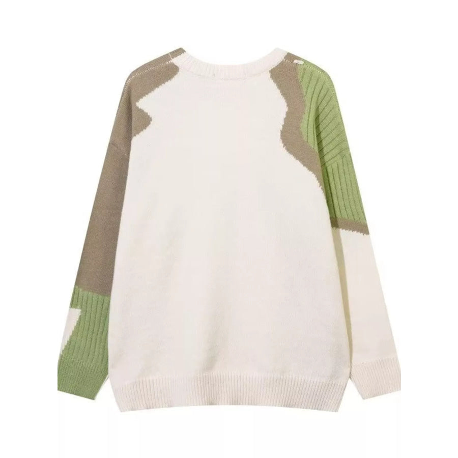 Men’s Contrast Round Neck Long Sleeve Sweater Apricot / M Apparel and Accessories