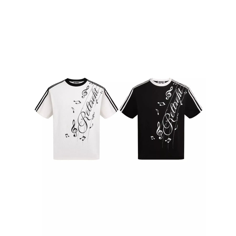 Men’s Contrast Striped Music Print T-Shirt Apparel and Accessories
