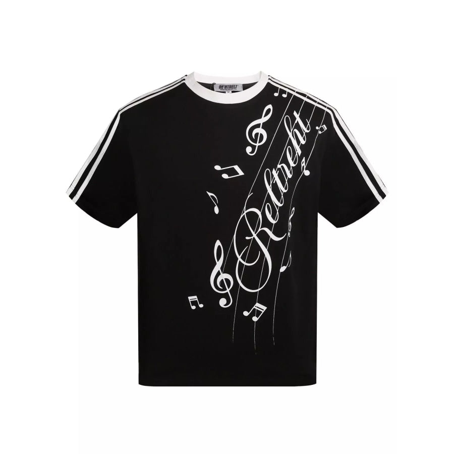 Men’s Contrast Striped Music Print T-Shirt Black / M Apparel and Accessories