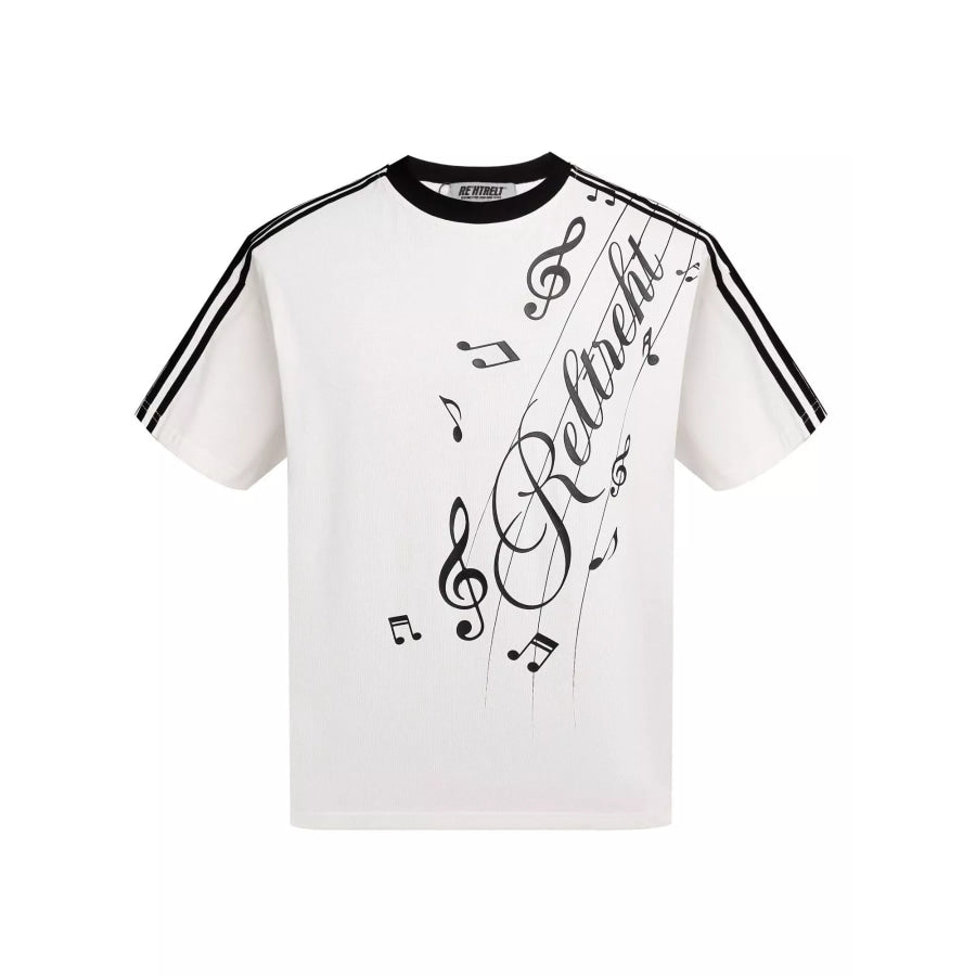 Men’s Contrast Striped Music Print T-Shirt White / M Apparel and Accessories