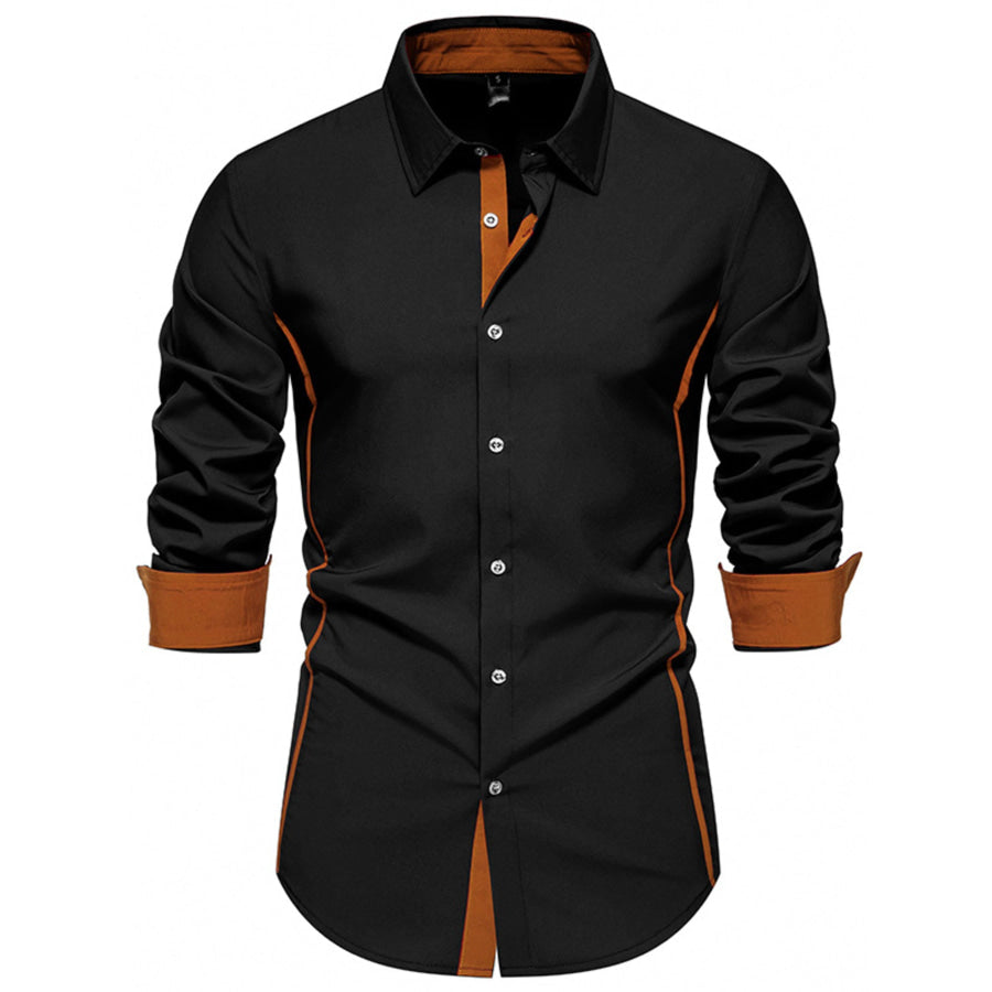 Men’s Contrast Trim Button-Down Shirt Black / S Apparel and Accessories
