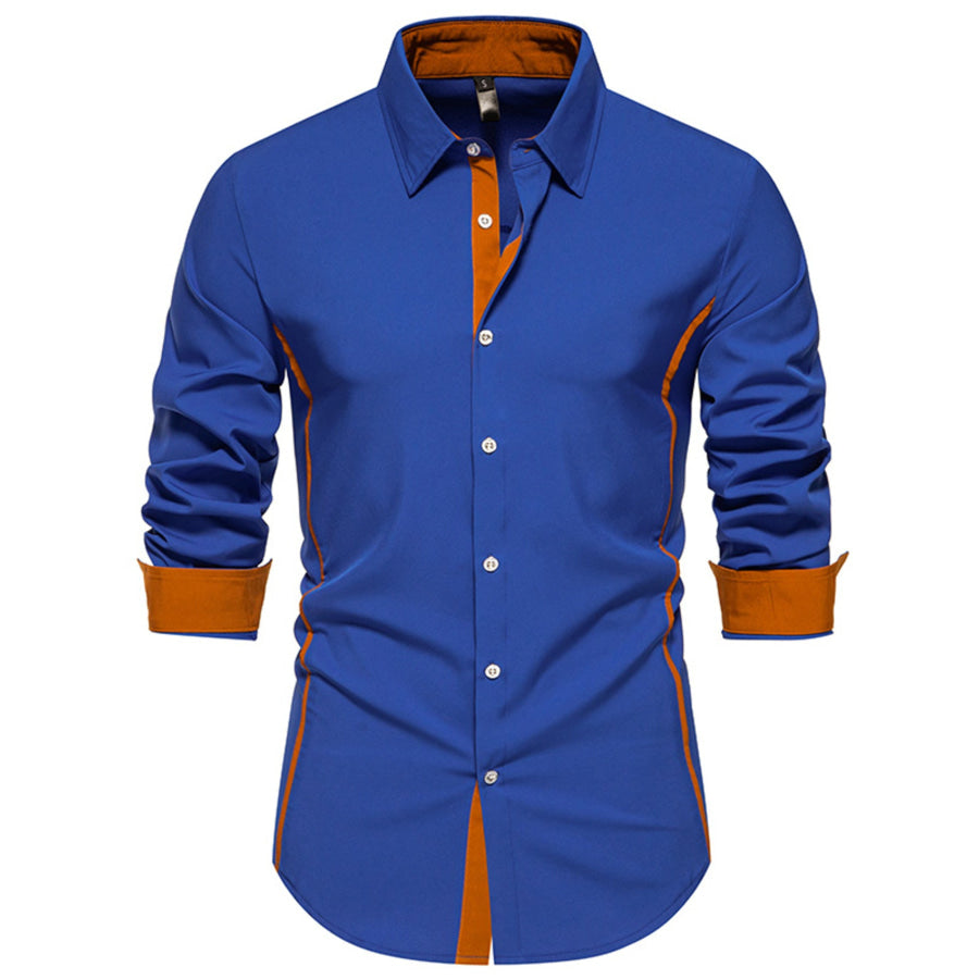 Men’s Contrast Trim Button-Down Shirt Blue / S Apparel and Accessories