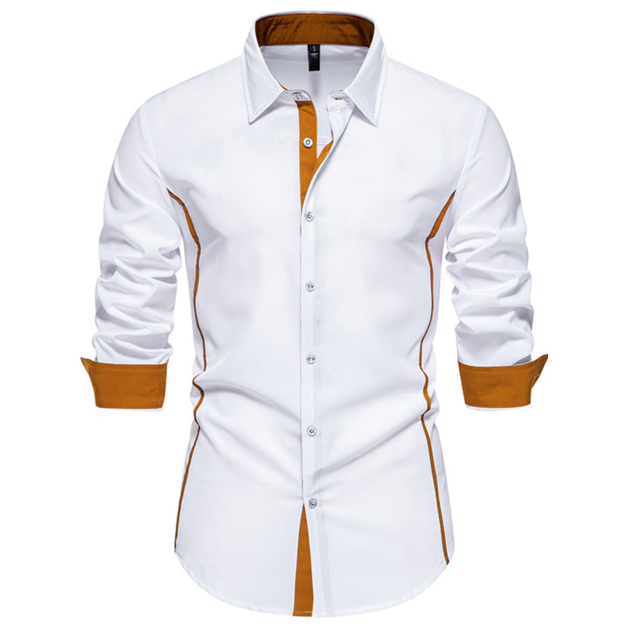 Men’s Contrast Trim Button-Down Shirt White / S Apparel and Accessories
