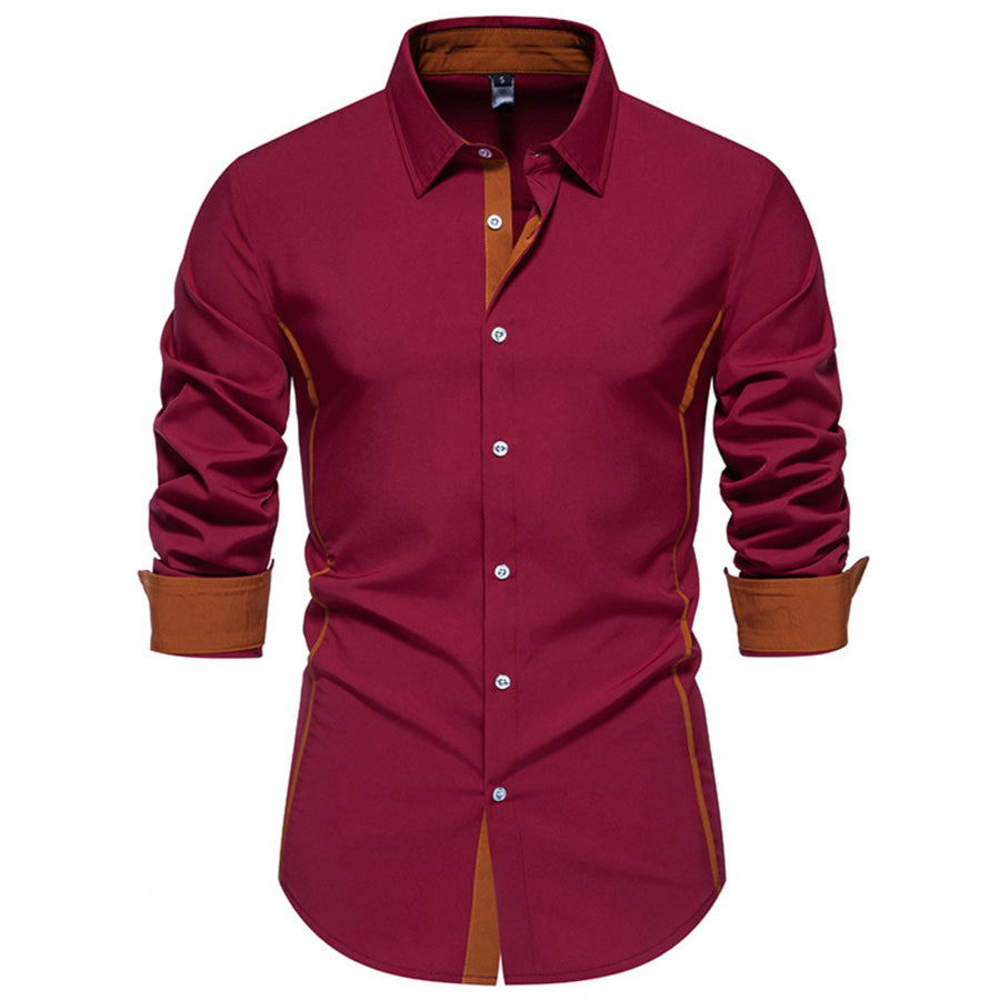 Men’s Contrast Trim Button-Down Shirt Wine Red / S Apparel and Accessories