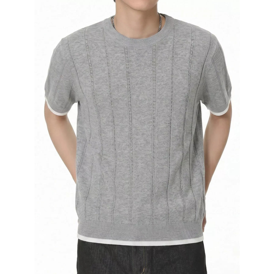 Men’s Contrasting Trim Knit T-Shirt Grey / M