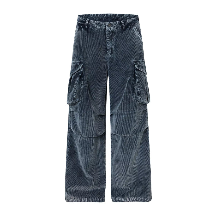 Men’s Corduroy Cargo Pants with Multiple Pockets Blue / S Apparel and Accessories