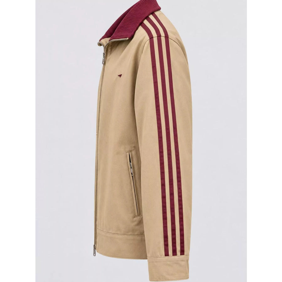 Men’s Corduroy Collar Side Stripes Jacket Khaki / S Apparel and Accessories