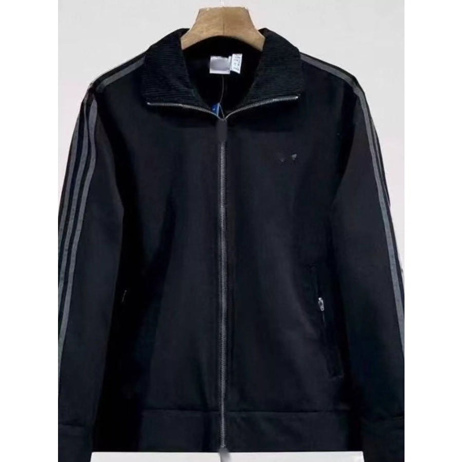 Men’s Corduroy Collar Side Stripes Jacket Black / S Apparel and Accessories