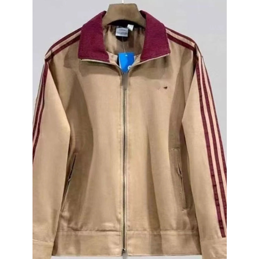 Men’s Corduroy Collar Side Stripes Jacket Khaki / S Apparel and Accessories