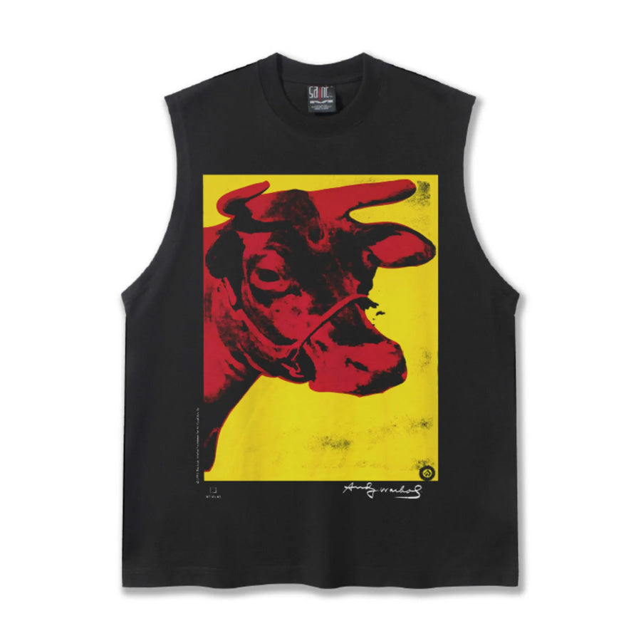 Men’s Cow Graphic Round Neck Tank Apparel and Accessories