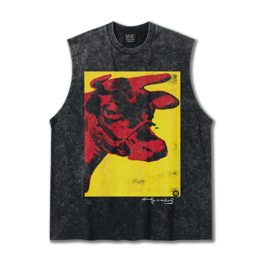 Men’s Cow Graphic Round Neck Tank Dark Gray / M Apparel and Accessories