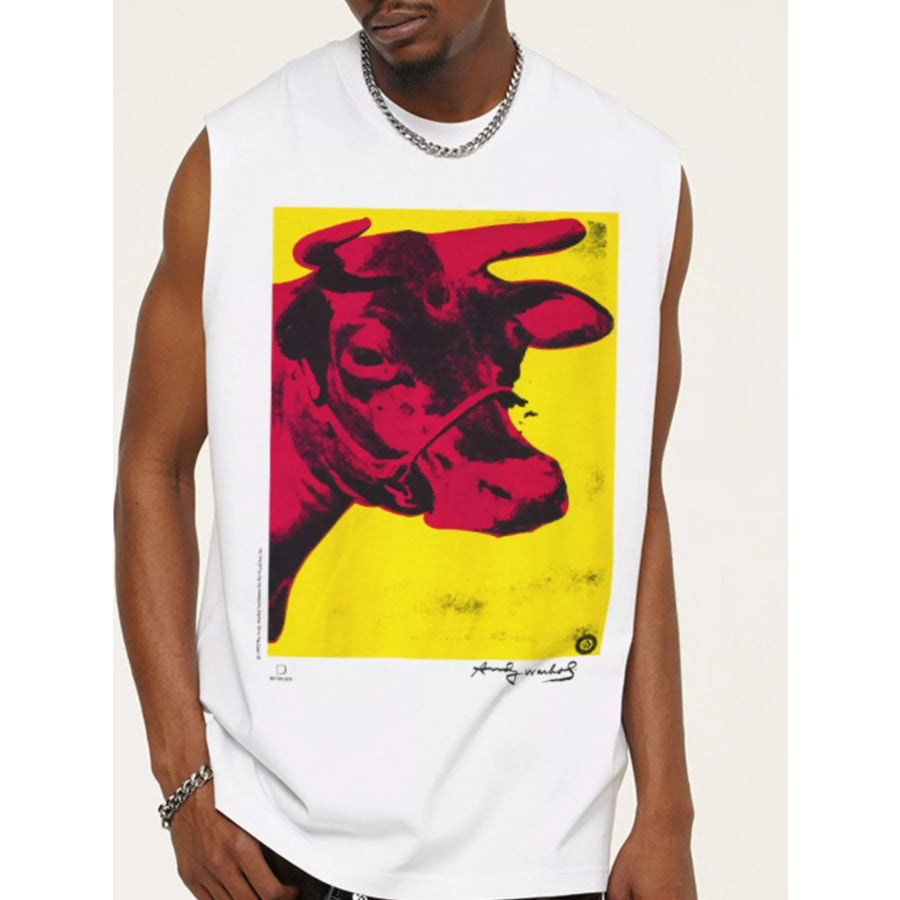 Men’s Cow Graphic Round Neck Tank White / M Apparel and Accessories
