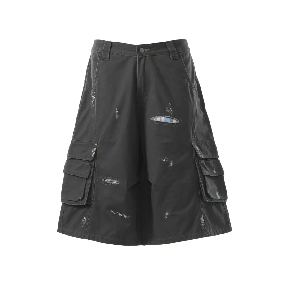 Men’s Distressed Cargo Capris Black / S Apparel and Accessories