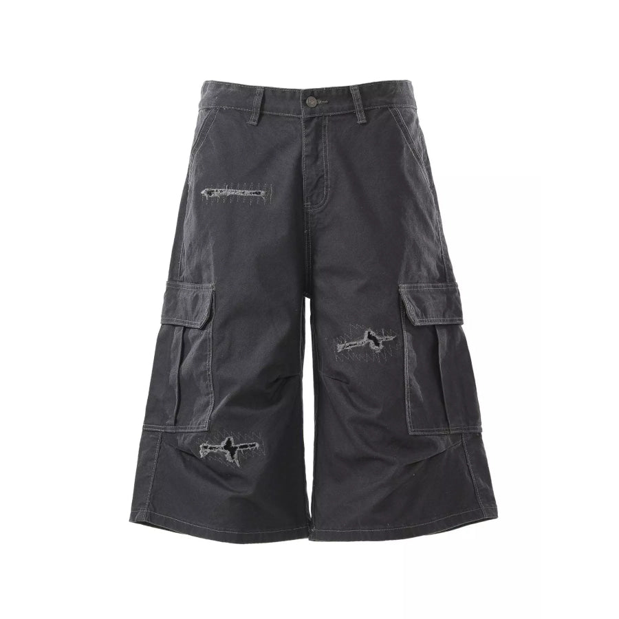 Men’s Distressed Cargo Capris Dark Gray / S Apparel and Accessories