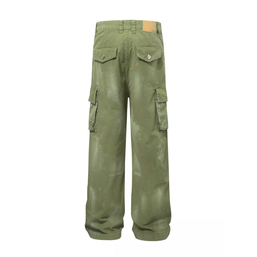 Men’s Distressed Cargo Pants with Paint Splatter Apparel and Accessories