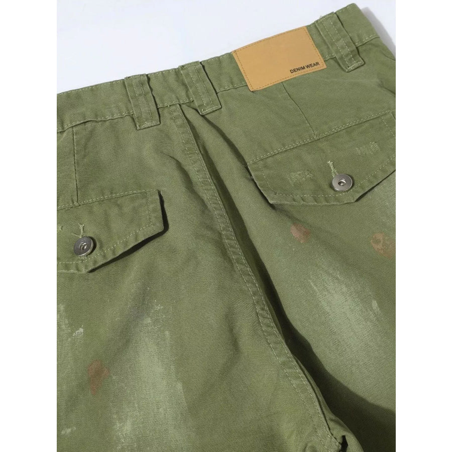 Men’s Distressed Cargo Pants with Paint Splatter Apparel and Accessories