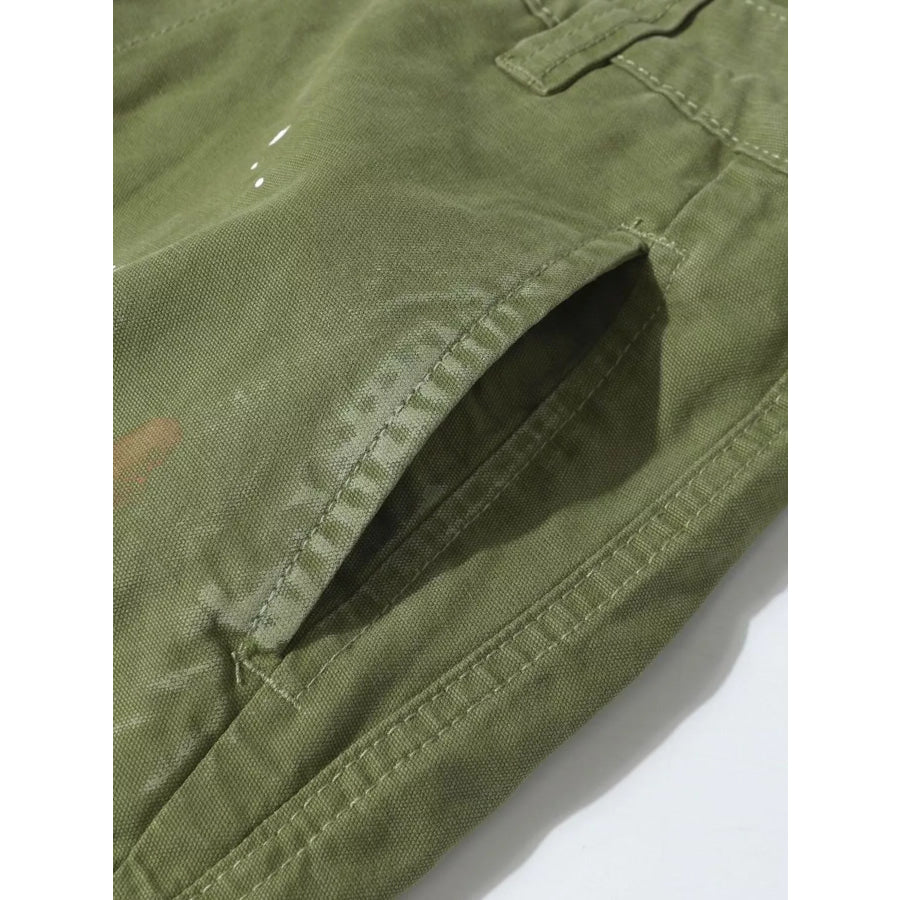 Men’s Distressed Cargo Pants with Paint Splatter Apparel and Accessories