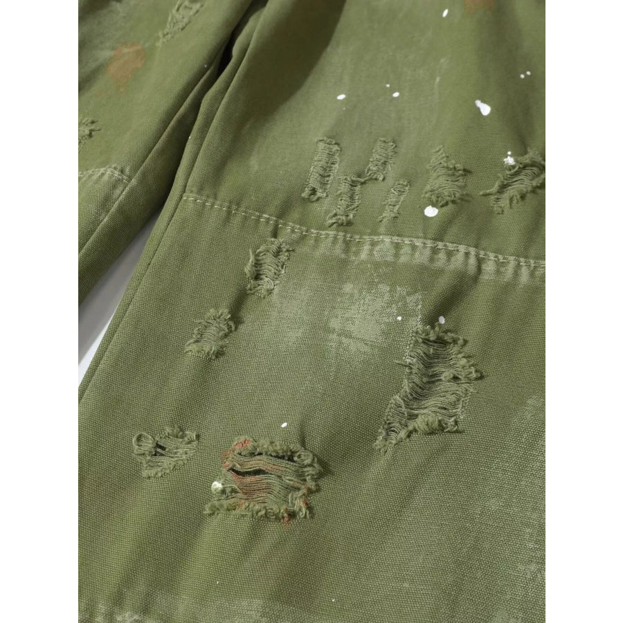 Men’s Distressed Cargo Pants with Paint Splatter Apparel and Accessories