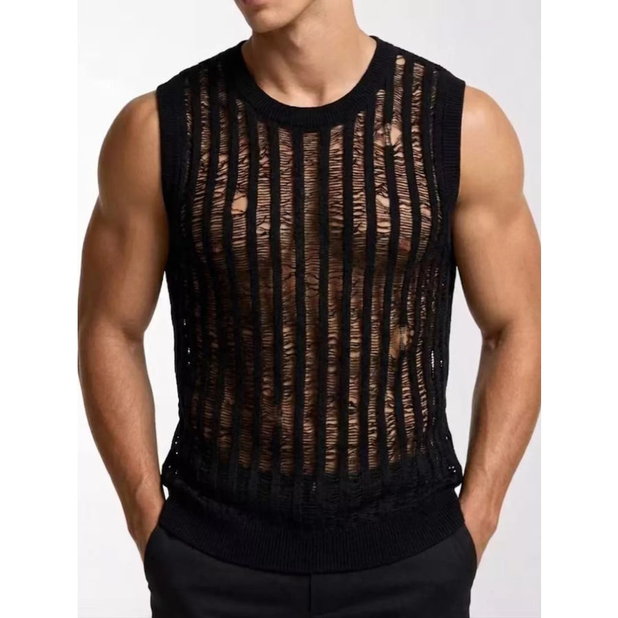 Men’s Distressed Knit Sweater Vest Black / S Apparel and Accessories
