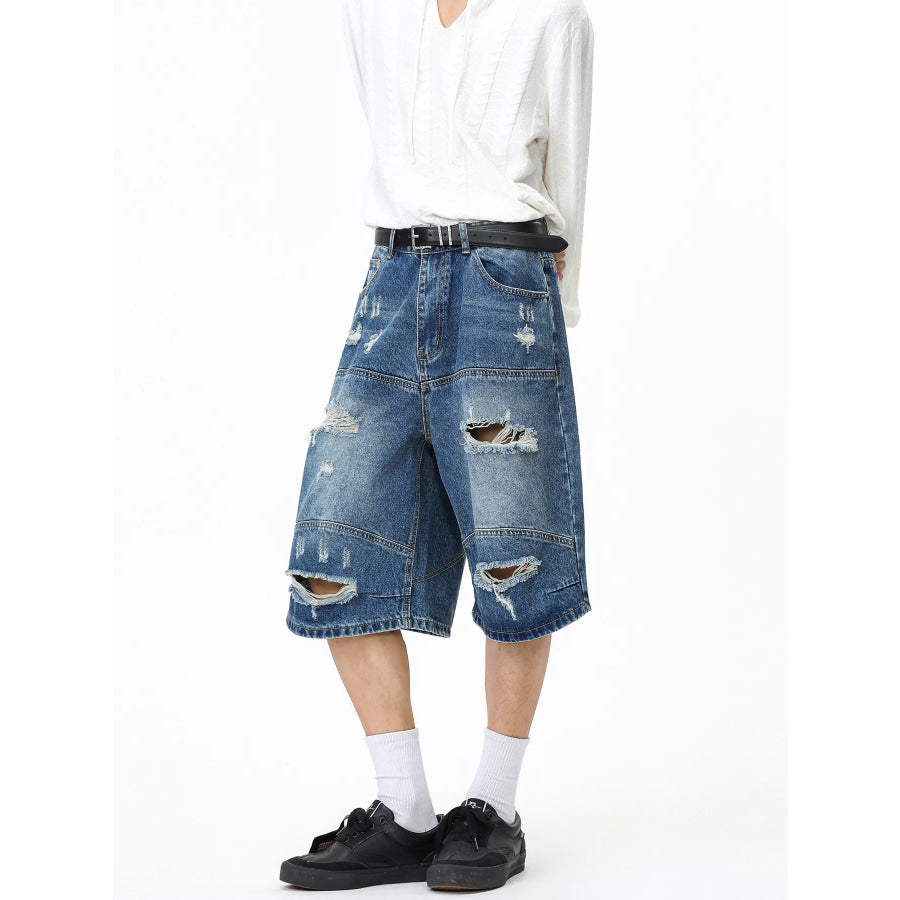 Men’s Distressed Loose-Fit Denim Shorts Apparel and Accessories