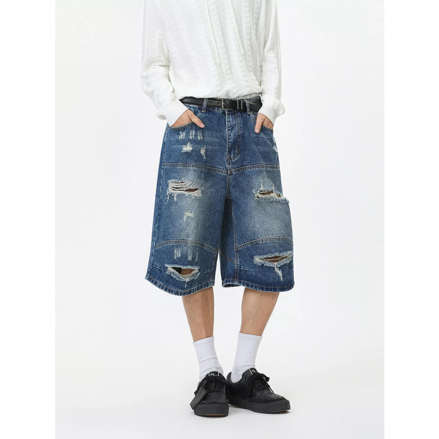 Men’s Distressed Loose-Fit Denim Shorts Blue / S Apparel and Accessories