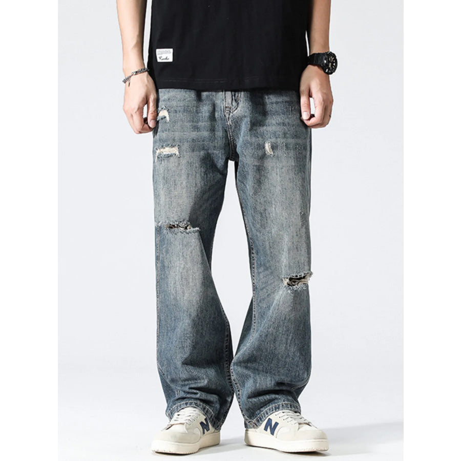 Men’s Distressed Loose Fit Jeans Blue / 28 Apparel and Accessories