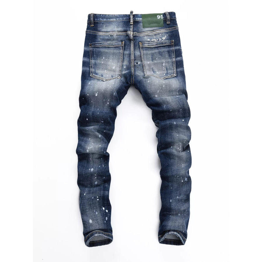 Men’s Distressed Paint Splatter Slim Fit Jeans Apparel and Accessories