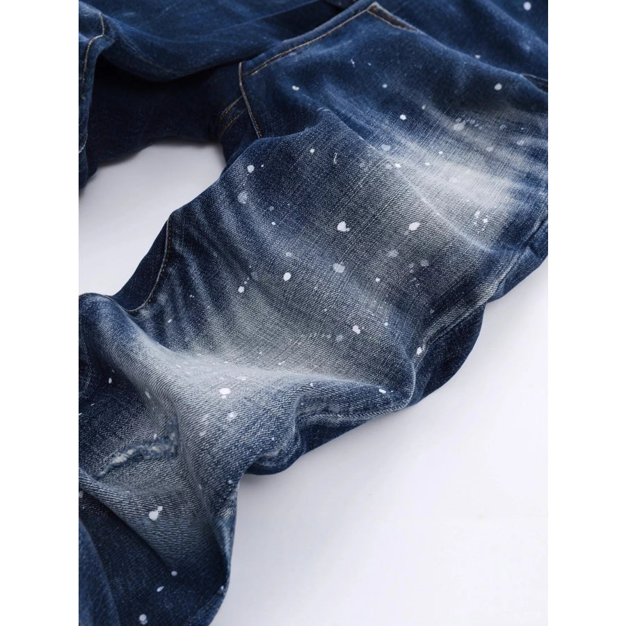 Men’s Distressed Paint Splatter Slim Fit Jeans Apparel and Accessories