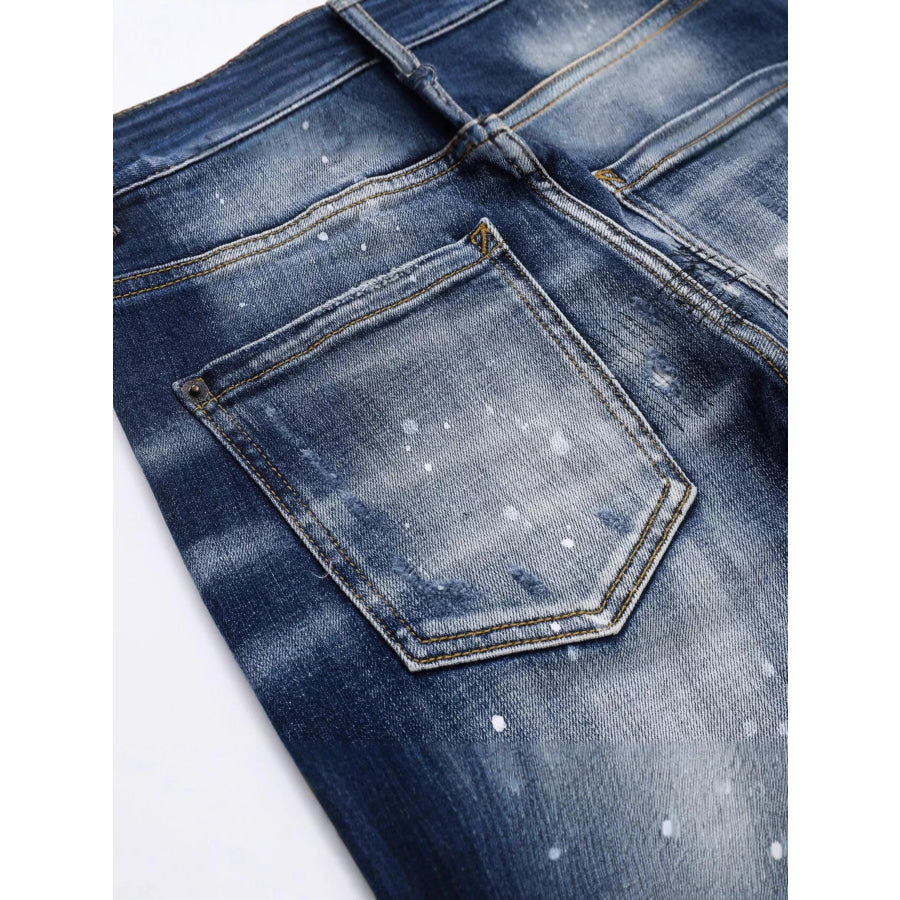 Men’s Distressed Paint Splatter Slim Fit Jeans Apparel and Accessories