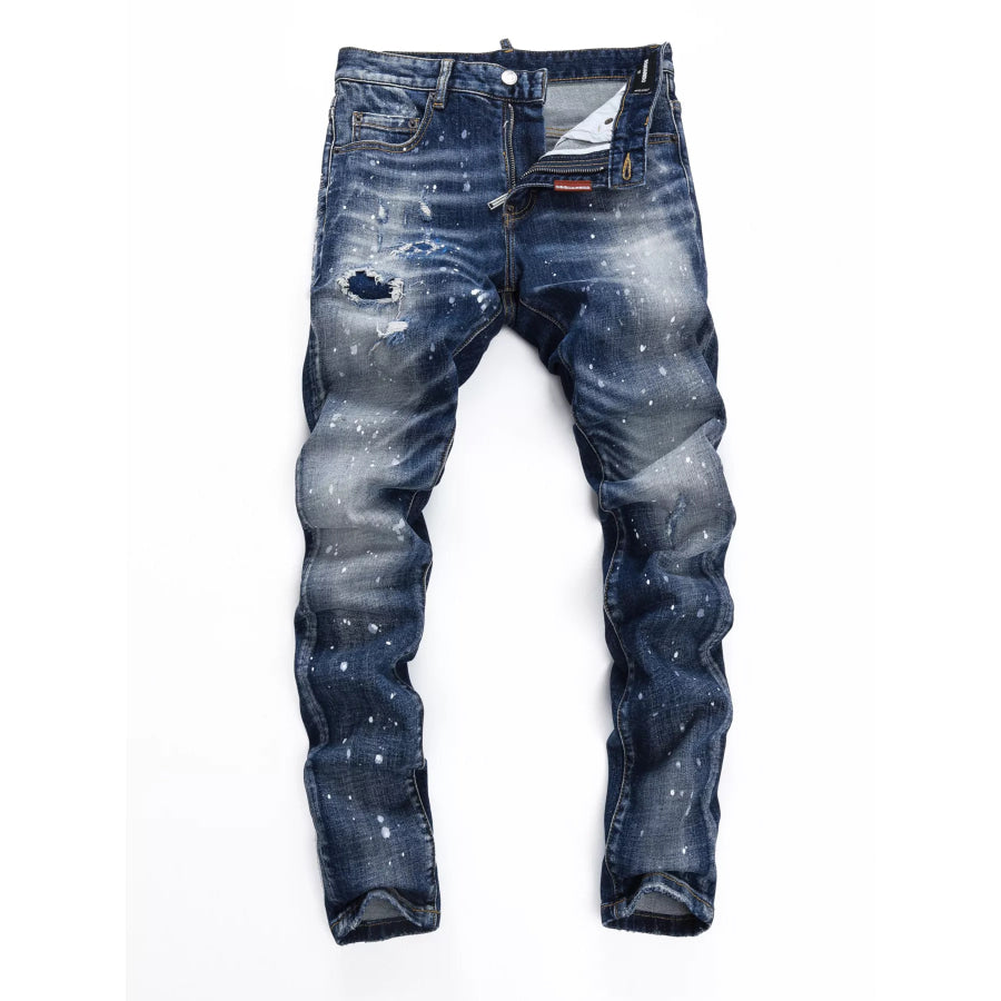Men’s Distressed Paint Splatter Slim Fit Jeans Medium / 28 Apparel and Accessories