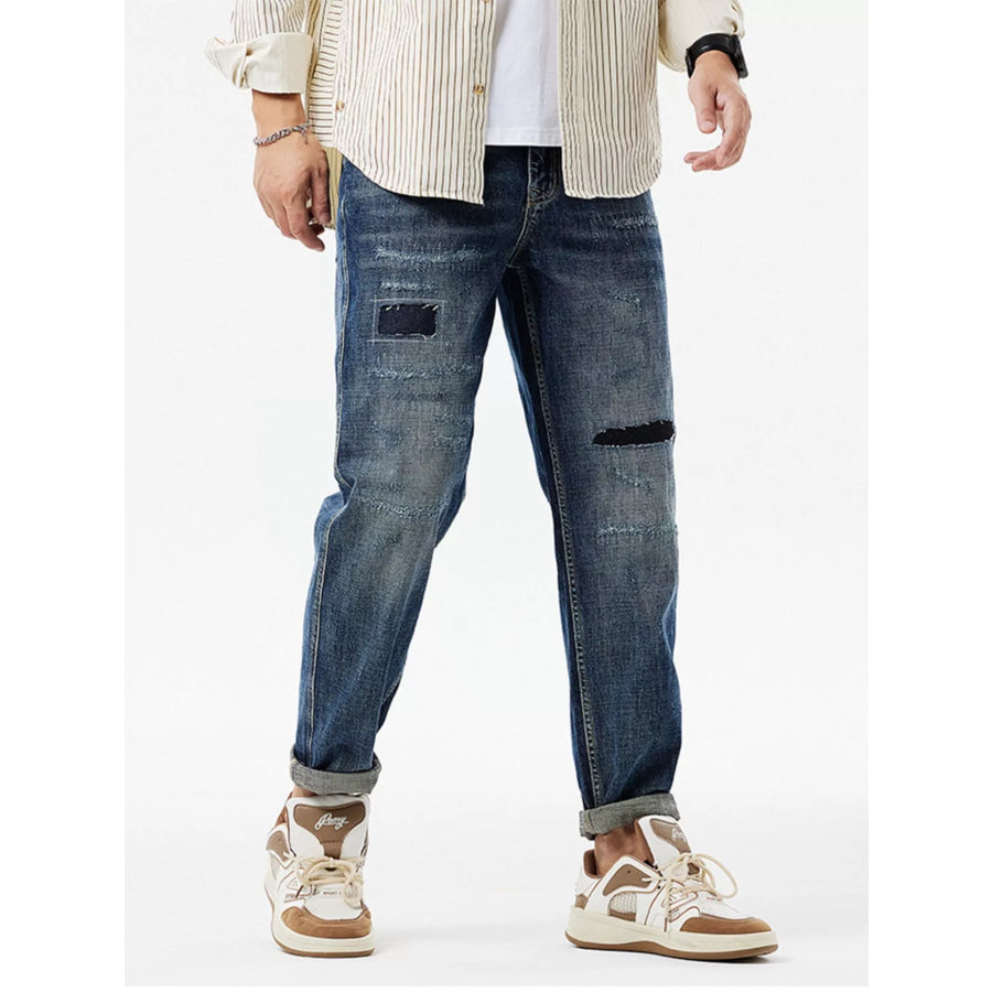 Men’s Distressed Patchwork Jeans Apparel and Accessories
