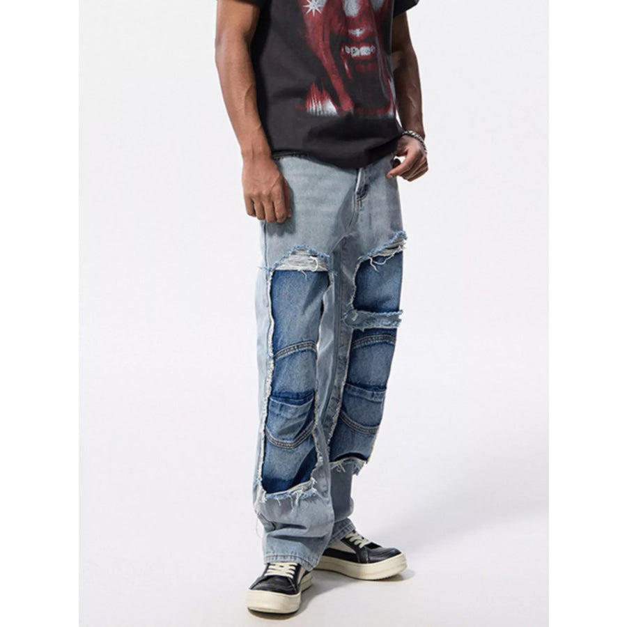 Men’s Distressed Patchwork Jeans Apparel and Accessories