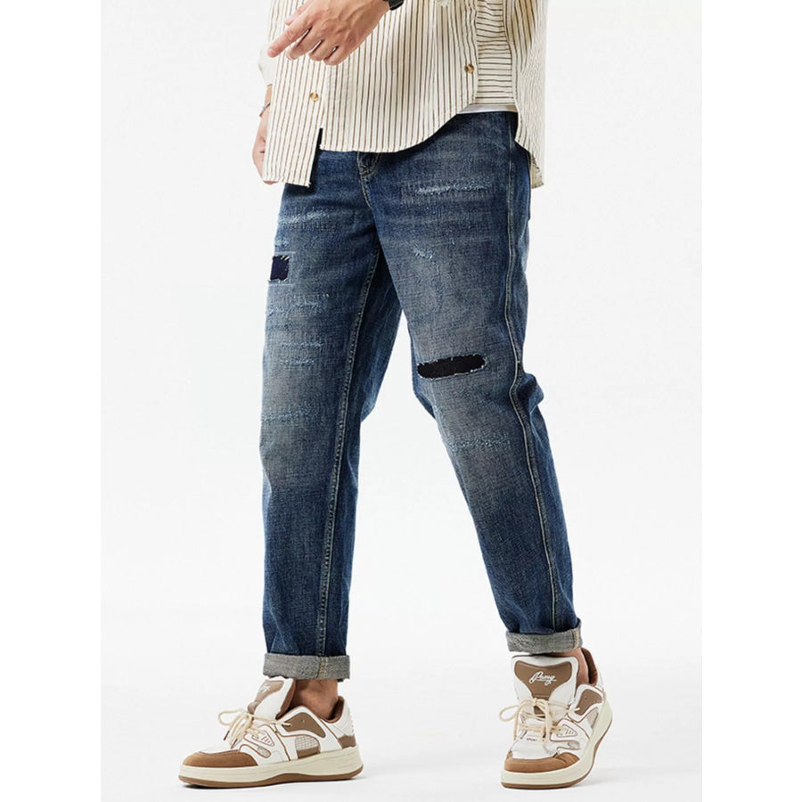 Men’s Distressed Patchwork Jeans Apparel and Accessories