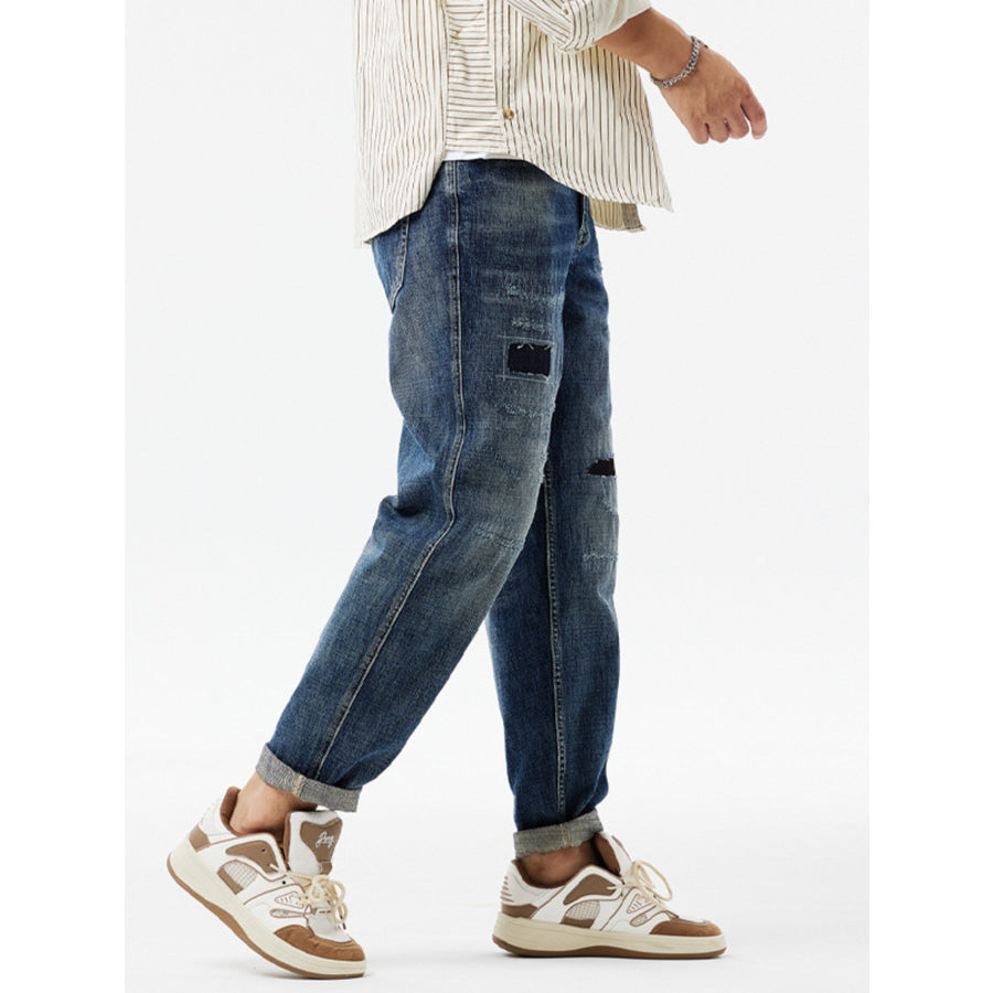 Men’s Distressed Patchwork Jeans Apparel and Accessories