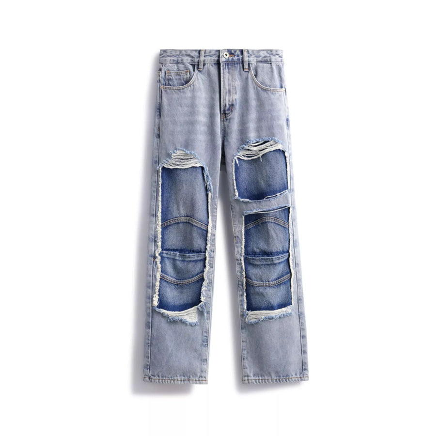 Men’s Distressed Patchwork Jeans Apparel and Accessories