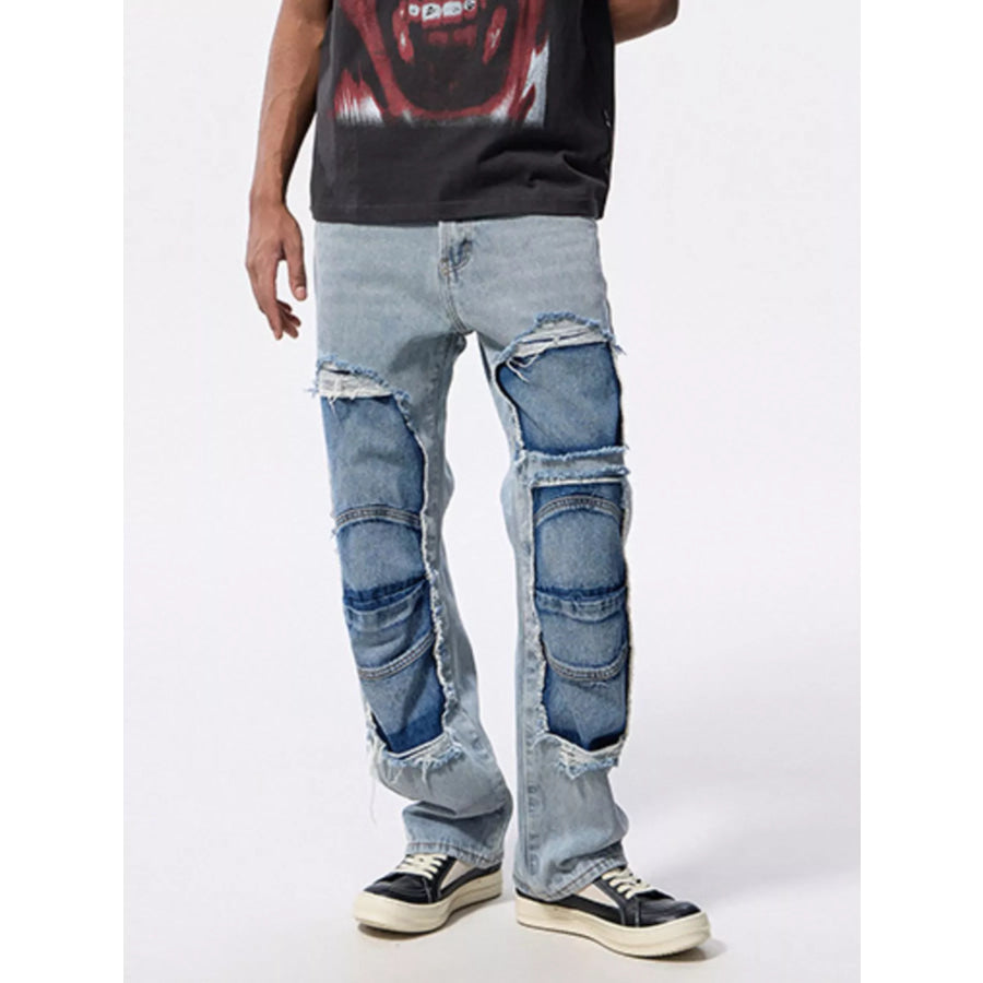 Men’s Distressed Patchwork Jeans Apparel and Accessories