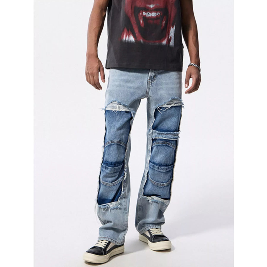 Men’s Distressed Patchwork Jeans Apparel and Accessories
