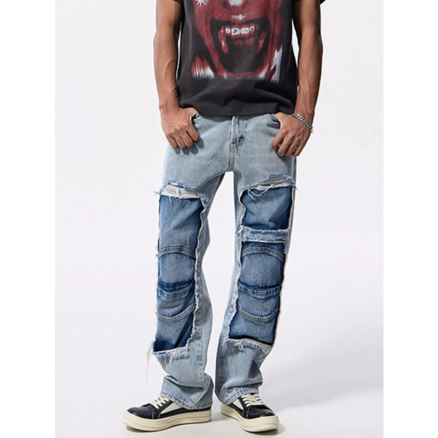 Men’s Distressed Patchwork Jeans Apparel and Accessories