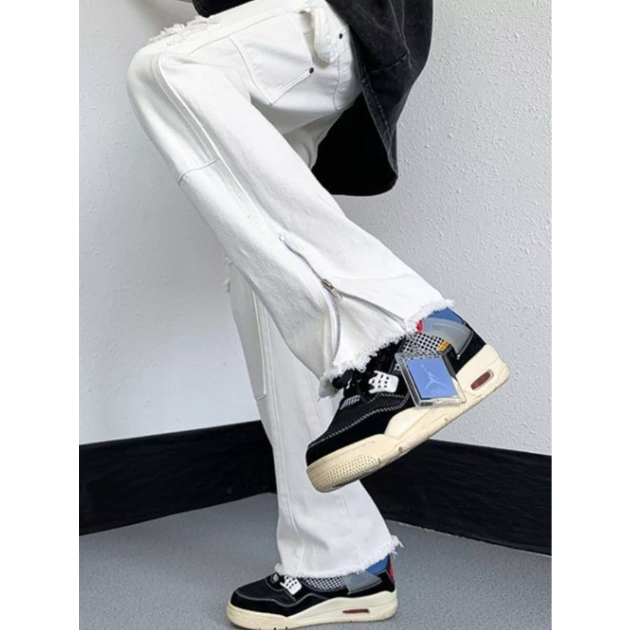 Men’s Distressed Raw Hem Wide Leg Jeans Apparel and Accessories