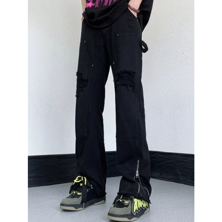 Men’s Distressed Raw Hem Wide Leg Jeans Apparel and Accessories