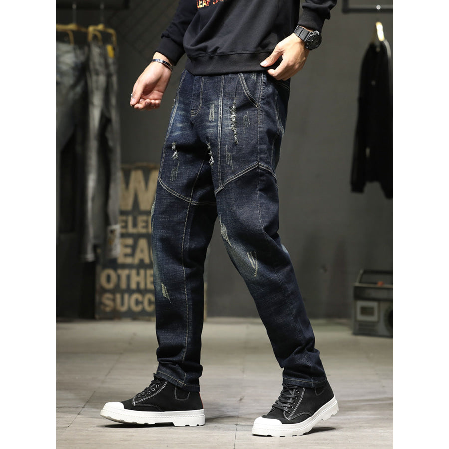 Men’s Distressed Slim Fit Wash Jeans Blue Black / 28 Apparel and Accessories