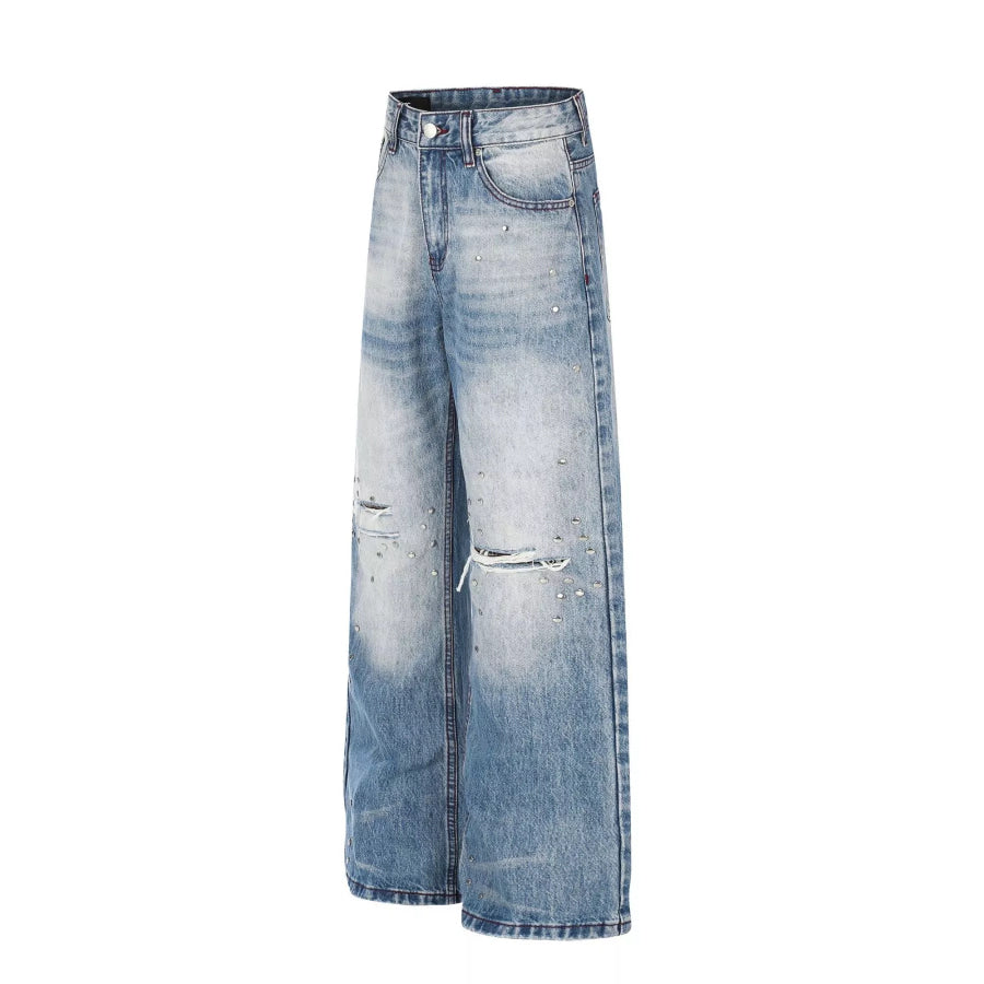 Men’s Distressed Wide-Leg Jeans Blue / S Apparel and Accessories