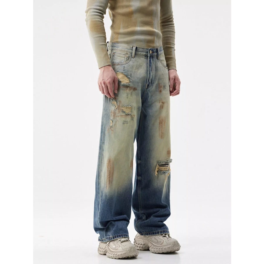 Men’s Distressed Wide-Leg Jeans Apparel and Accessories