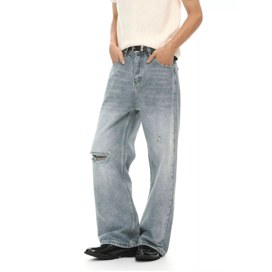Men’s Distressed Wide-Leg Jeans Apparel and Accessories